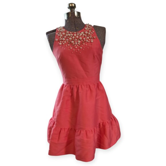 Size 0 Kate Spade Pearl Embellished Mikado Crystal Dress Petunia Pink Pockets! - Picture 1 of 10